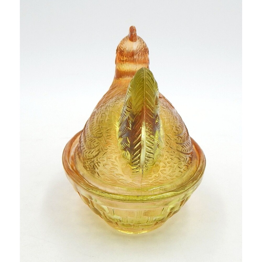 Glass Hen On Nest Ombre Amber Yellow Covered Candy Dish 6 Inch Vintage - Picture 3 of 10